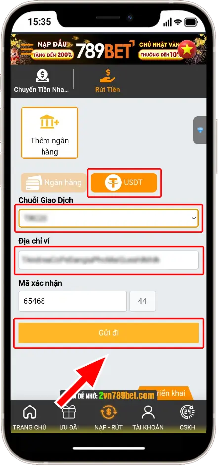 Hướng dẫn rút tiền 789bet qua kênh usdt